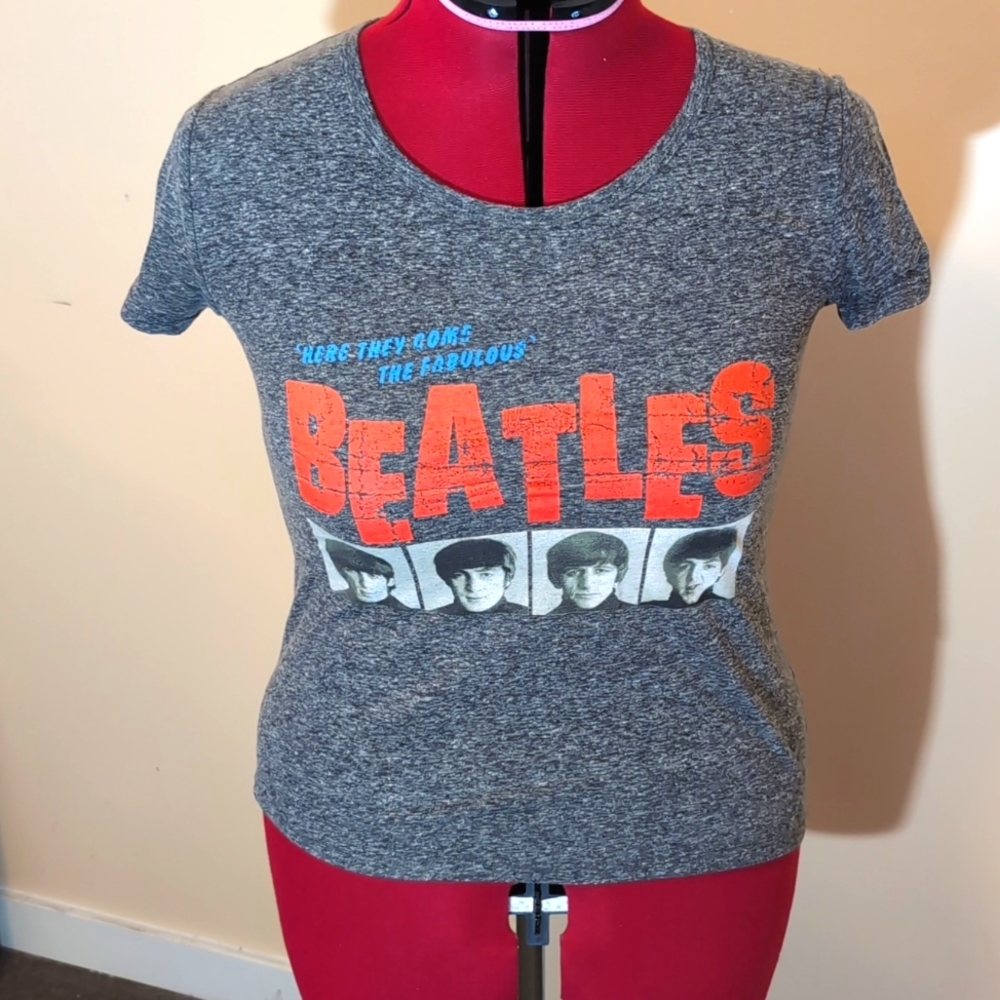 The Beatles|Grey Beatles Crew Neck Short Sleeved T-shirt Polyester Cotton Blend